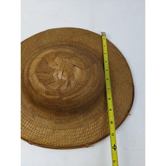 Vintage Asian Woven Rattan Rickshaw Rice Paddy Hat 14\